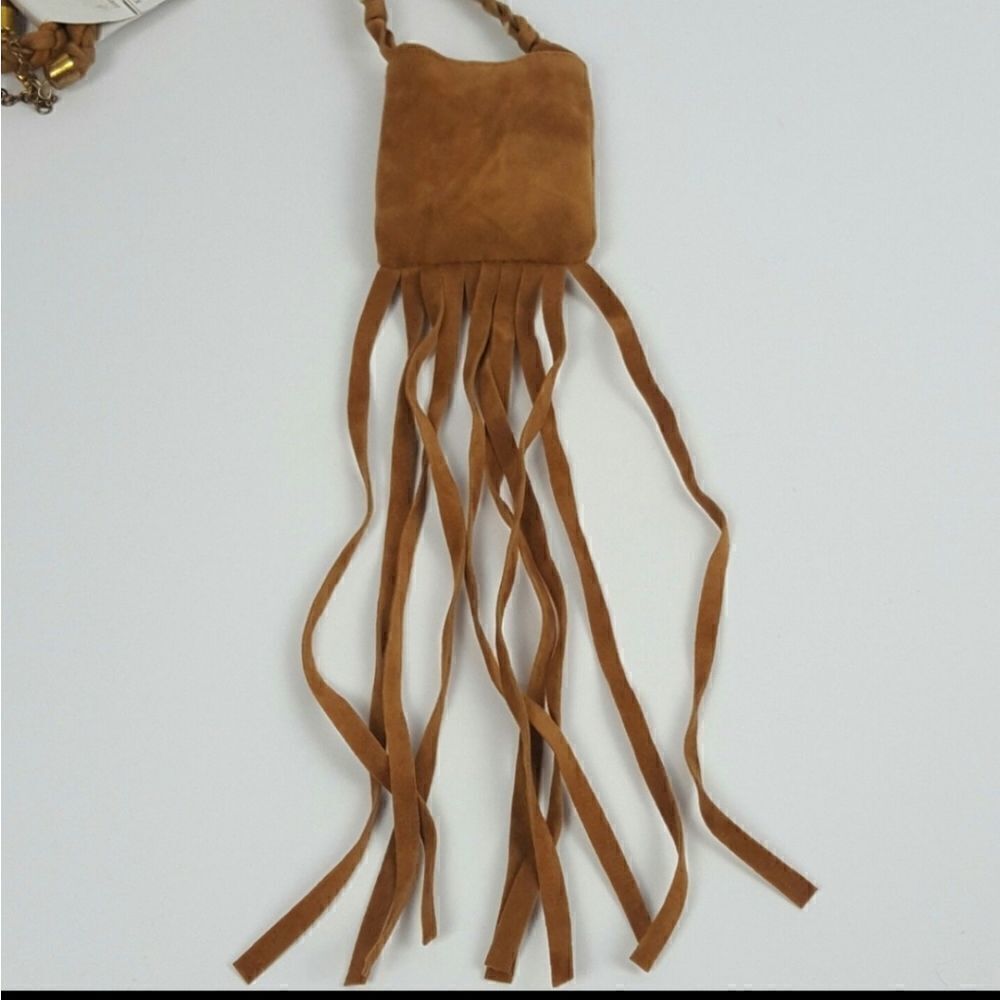Women's Faux Suede Pocket Tan Necklace Small Pocket‎ - Picture 5 of 7